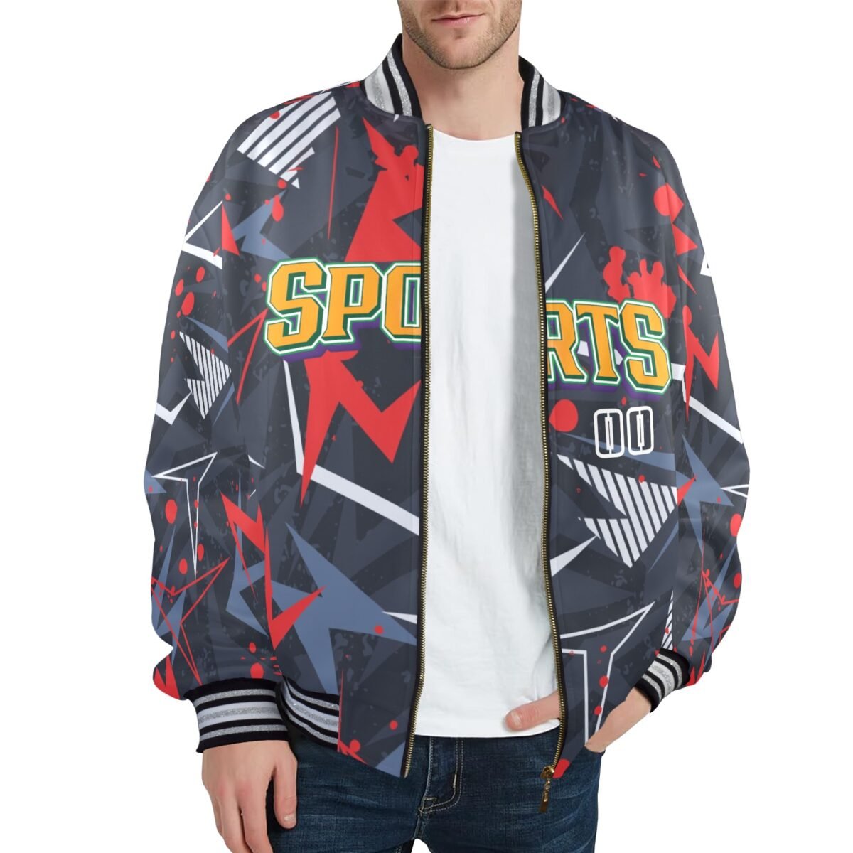 New Men's Striped Trim Bomber Jacket - Image 1