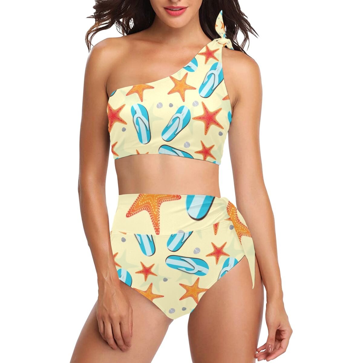 High Waisted One Shoulder Bikini Set (S16) - Image 1