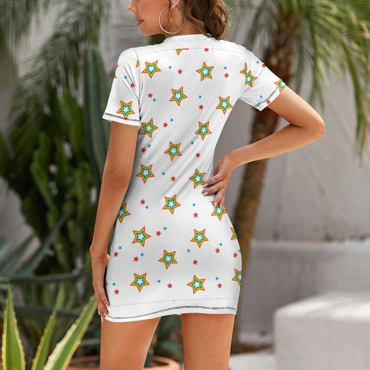 White Crew Neck Short Sleeve Dress - Image 4