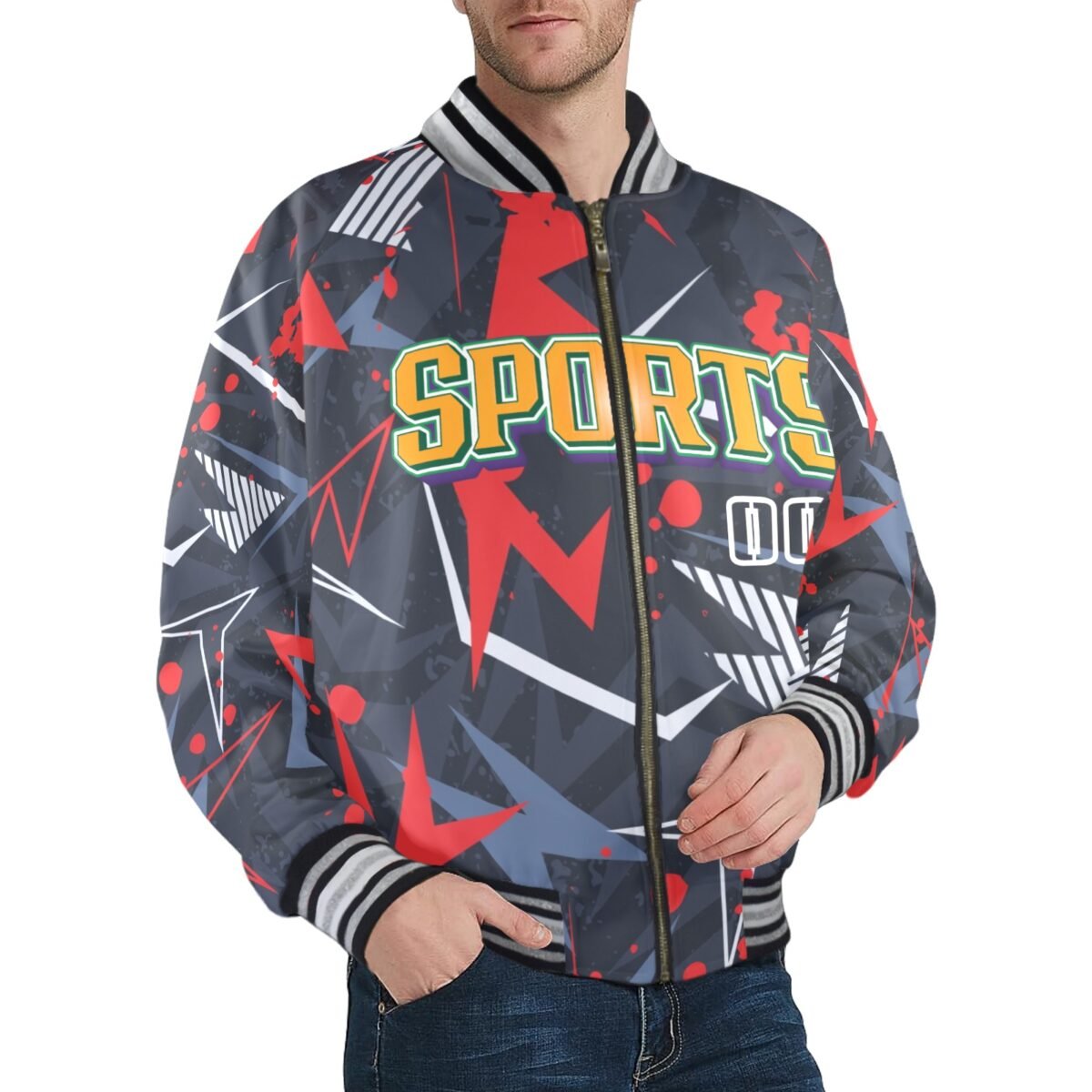 New Men's Striped Trim Bomber Jacket - Image 4