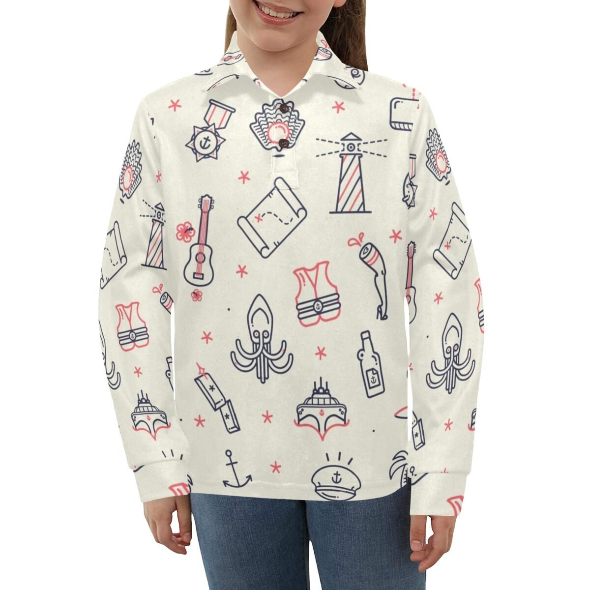 Big Girls' Long Sleeve Polo Shirt T73 - Image 1