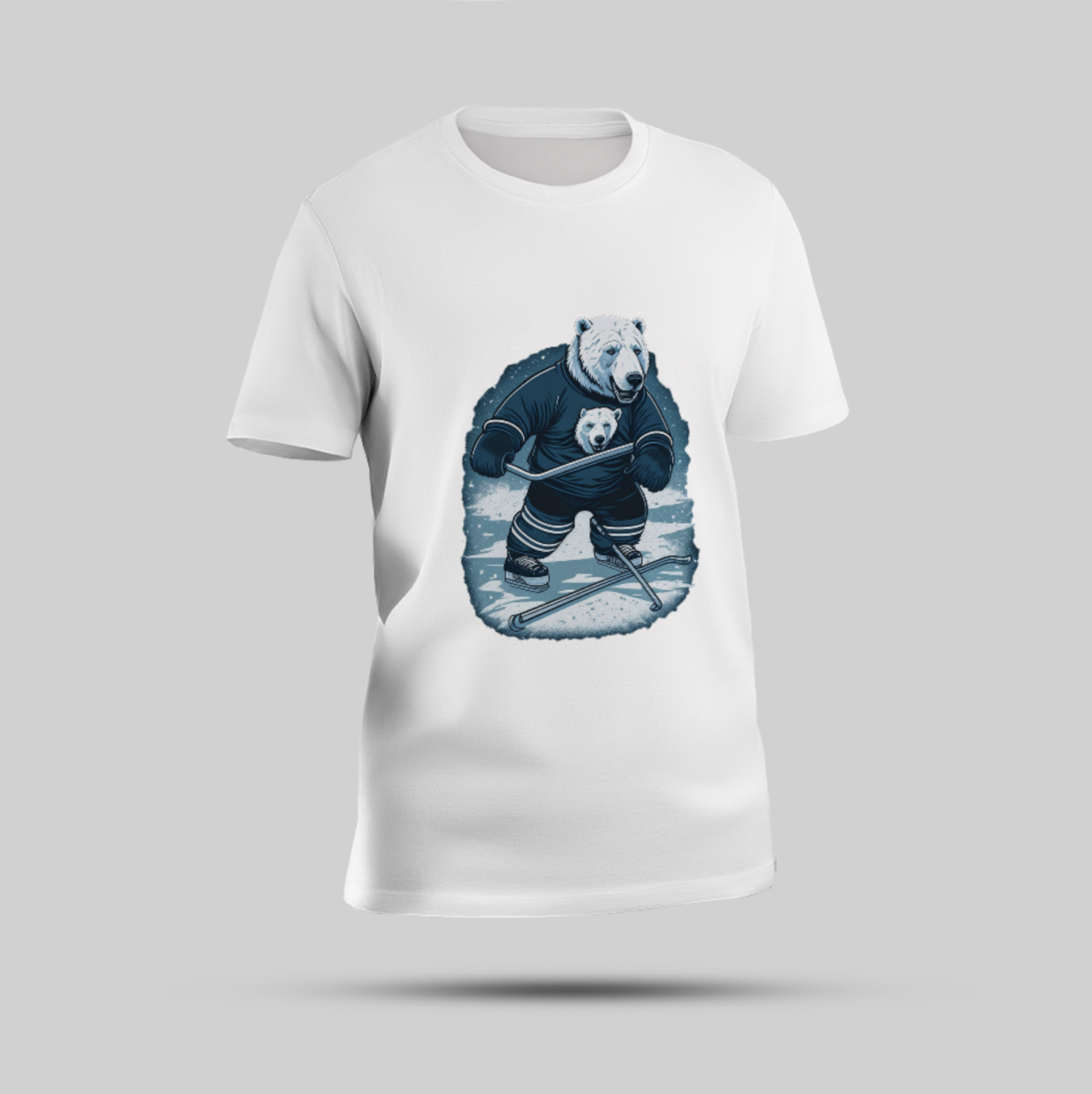 Polar Bear Skiing Graphic T-Shirt – White Round Neck - Image 1
