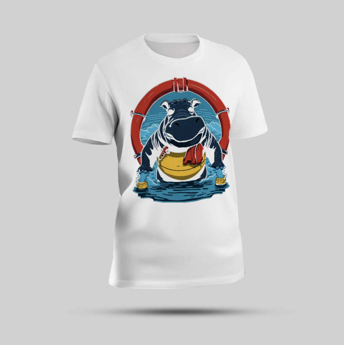 "Multicolo"Multicolour Hippo Graphic White Round Neck T-Shirt"ur Hippo Graphic White Round Neck T-Shirt""Multicolour Hippo Graphic White Round Neck T-Shirt" - Image 1