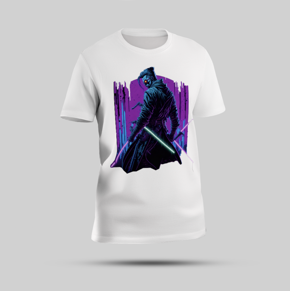 Cybernetic Super Soldier T-Shirt - Blue Overcoat with Sword - Image 1
