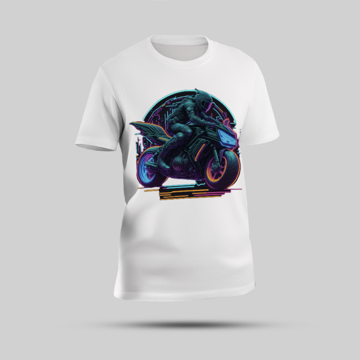 Cybernetic Superbike Rider Graphic T-Shirt - Bold Multi-Color Design - Image 1