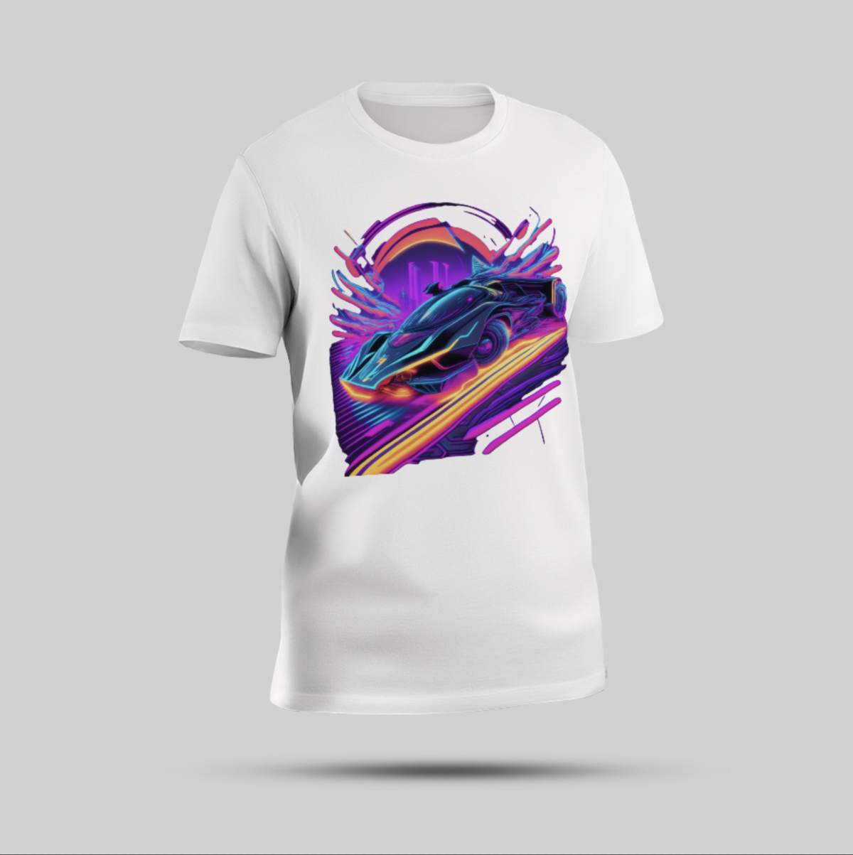 "Cybernetic Supercar Graphic T-Shirt - Bold Multi-Color Design" - Image 1