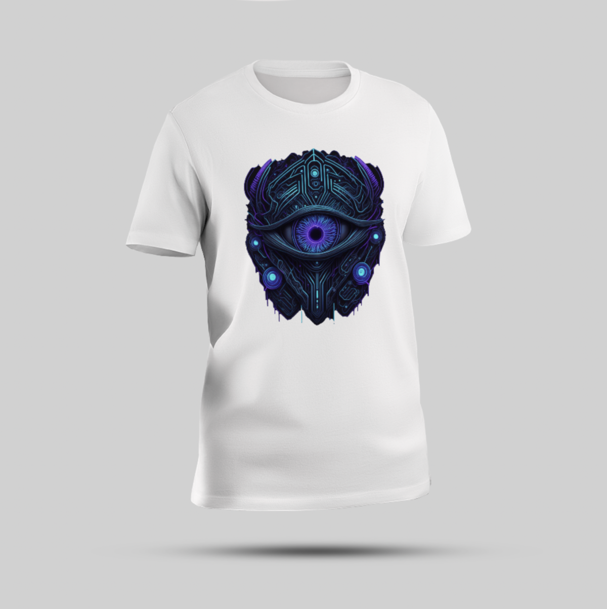 Sky Blue Round Neck T-shirt with Bold Big Blue Cybernetic Eye Print - Image 1