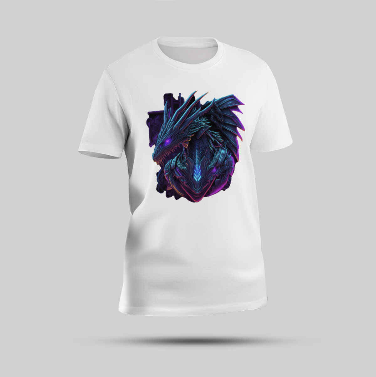 Sky Blue Round Neck T-shirt with Bold Blue Dragon & Purple Eye Print - Image 1