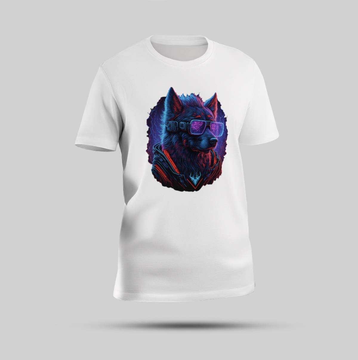 Sky Blue Wolf Graphic Round Neck T-shirt - Bold Blue Wolf with Sunglasses Print - Image 1