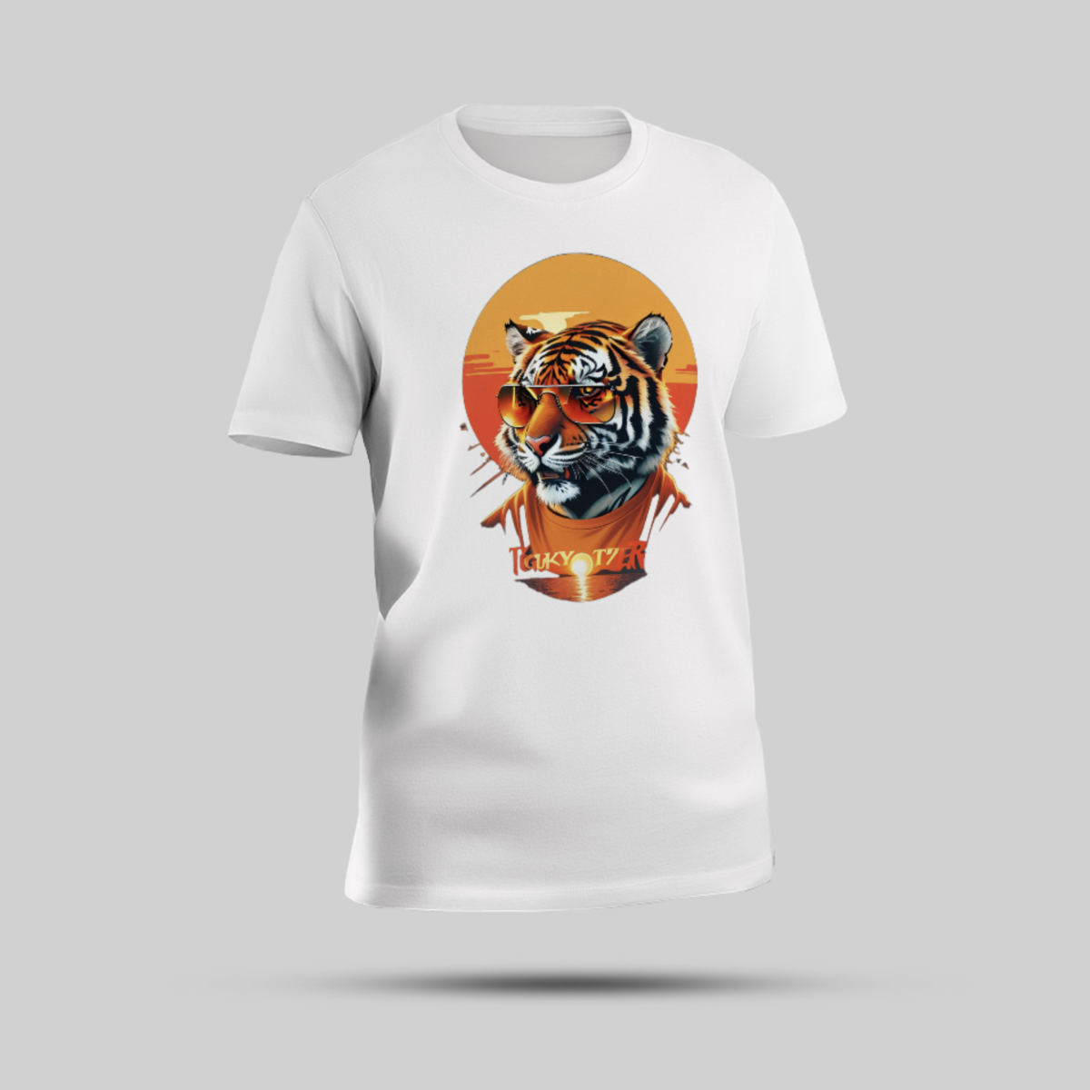 Sky Blue Round Neck T-shirt – Bold Tiger with Sunglasses Graphic - Image 1