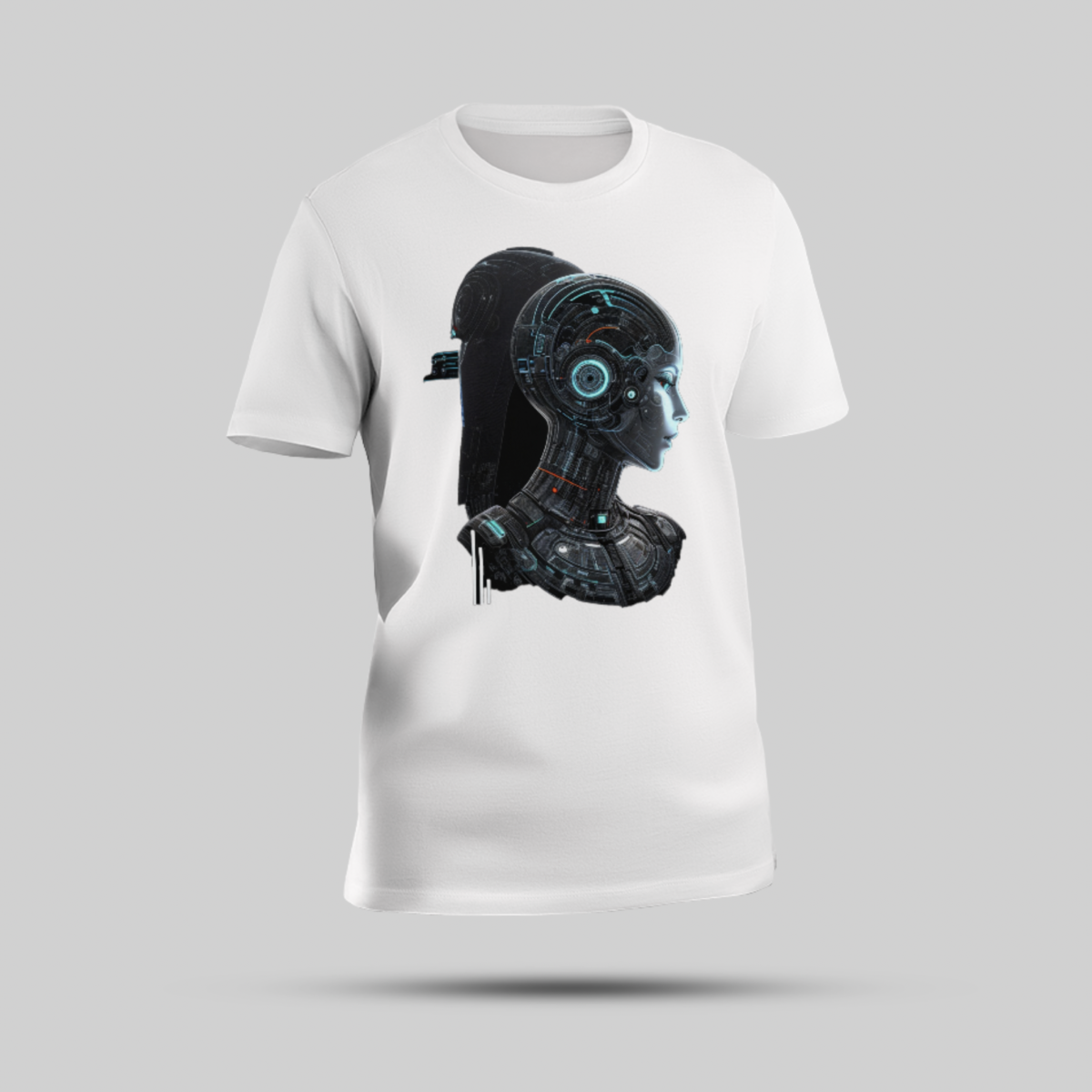 Blue Female Cyborg Sky Color Round Neck T-shirt - Image 1