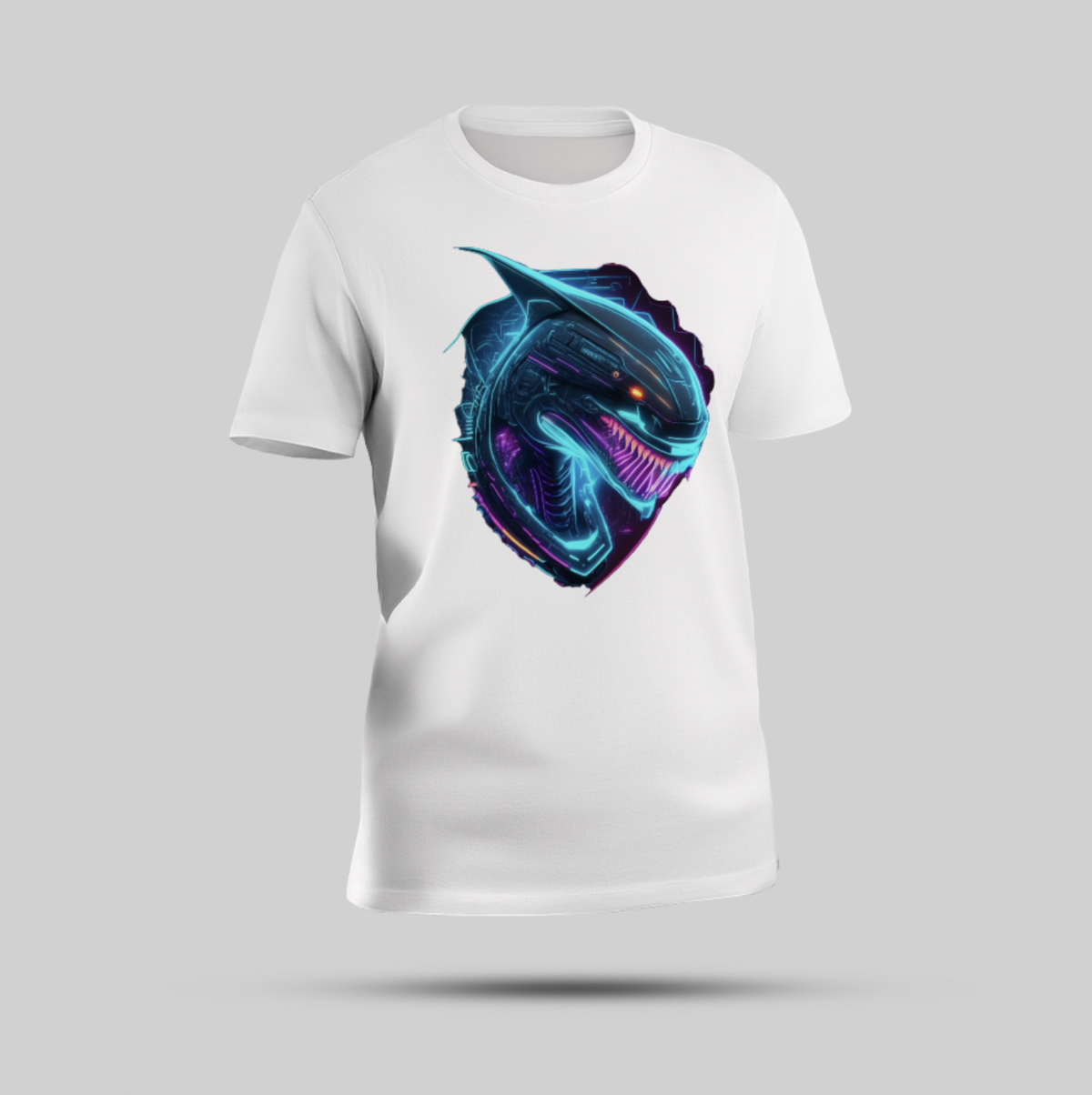 Blue Alien Cyborg Bold Print White Round Neck T-Shirt - Image 1