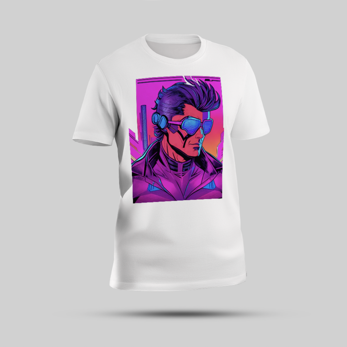 "Bold Colorful Macho Man T-Shirt with Spectacles – White" - Image 1