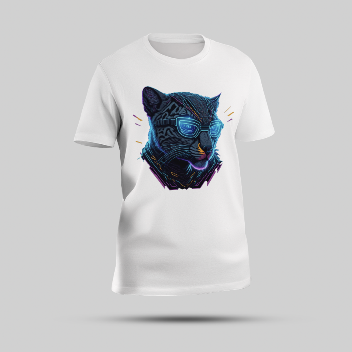 Blue Jaguar Spectacle Graphic White Round Neck T-Shirt for Men/Women - Image 1