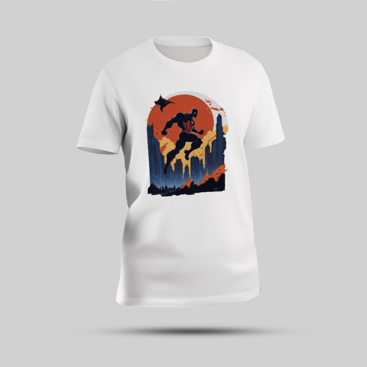 Leaping Forward Superhero Graphic White Round Neck T-Shirt - Image 1