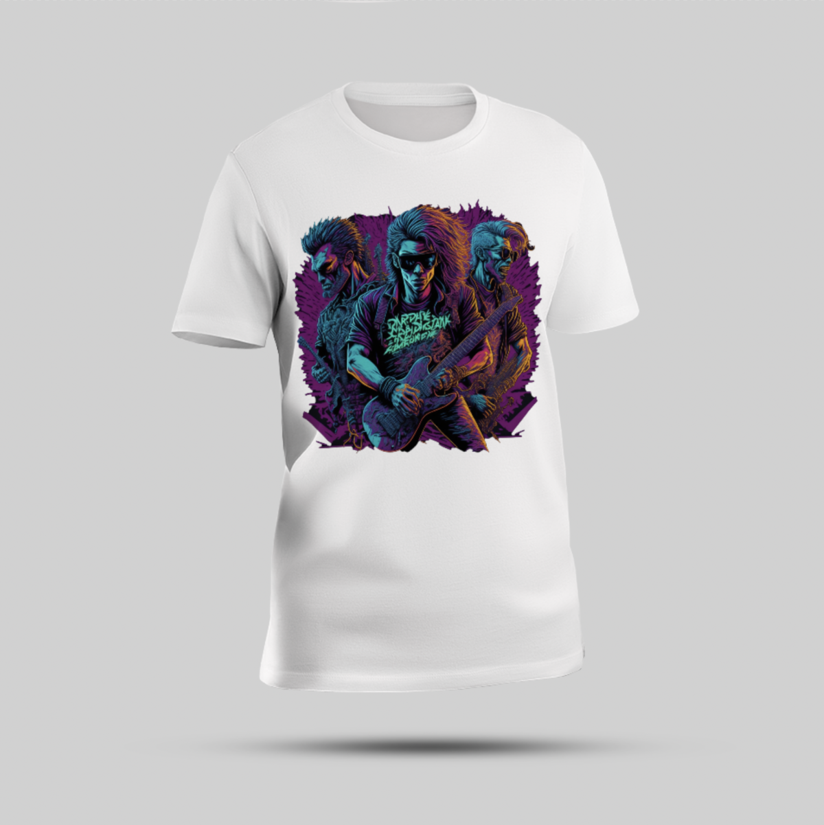 "A Trio Rock Band" Bold Print White Round Neck T-Shirt for Men & Women - Image 1