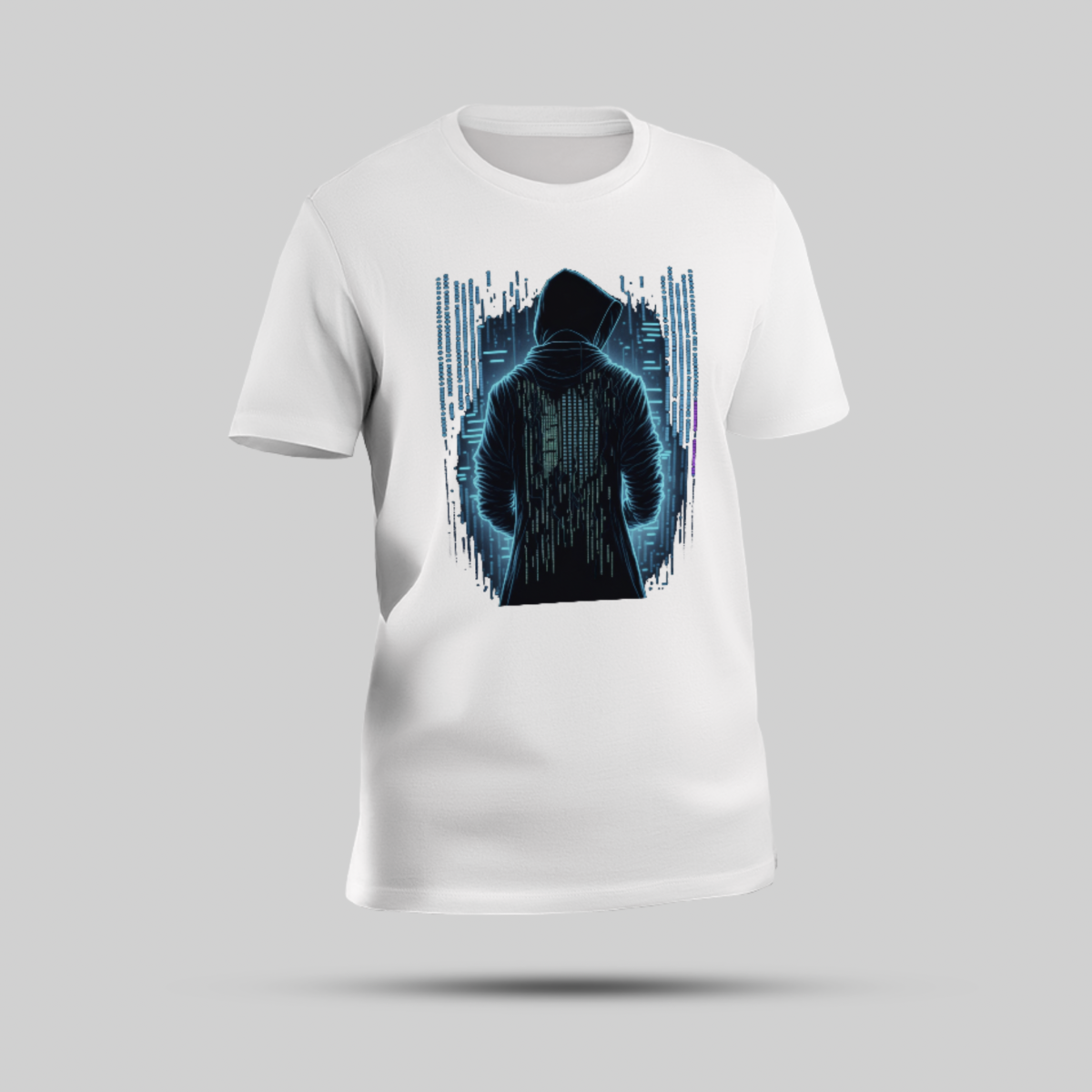 Bold Hoodie-Wearing Guy Graphic White Round Neck T-Shirt - Image 1