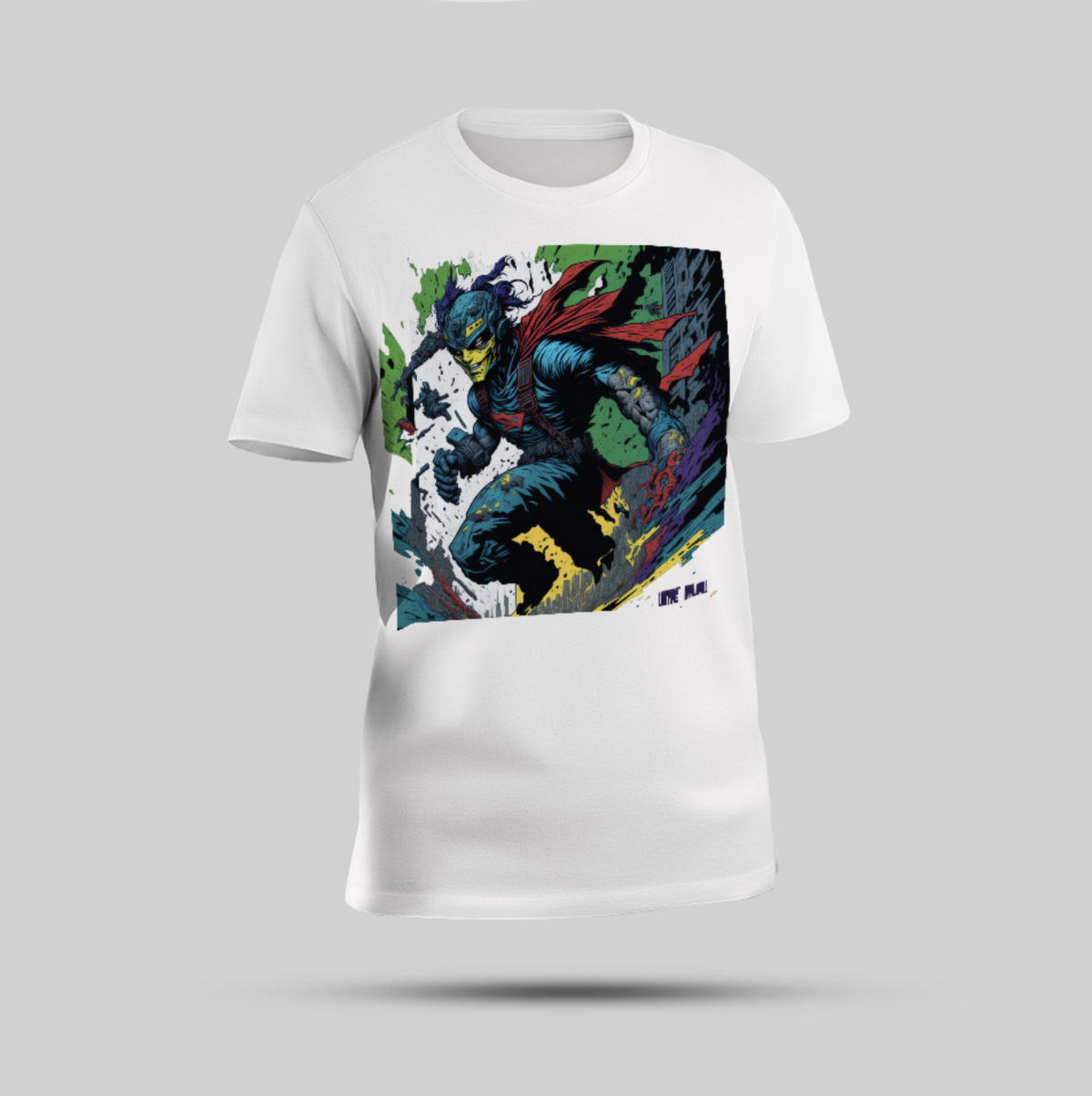 "A Running Superhero" Bold Print White Round Neck T-Shirt - Image 1