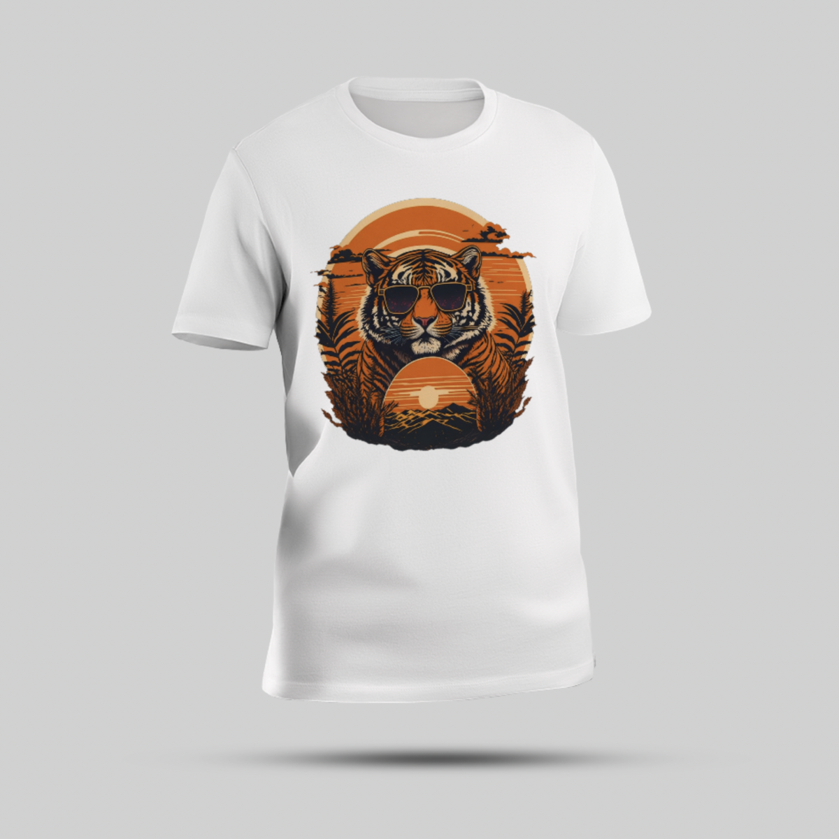 Bold Tiger in Sunglasses White Round Neck T-Shirt - Image 1